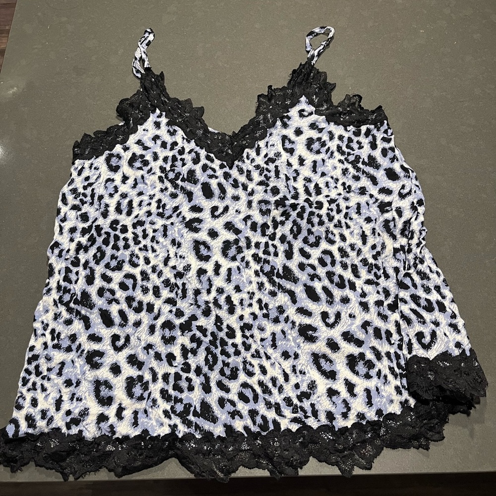 Blue Animal Print Lace Trim Cami